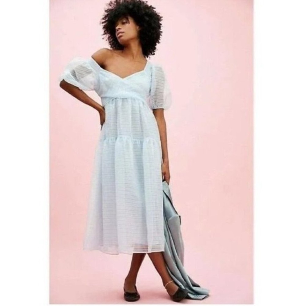 Free People Blue Hailey Puff Sleeve Dress Medium-NWT